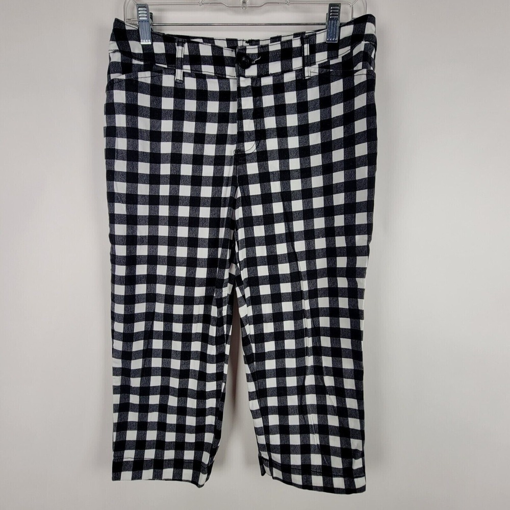 St Johns‎ Bay Womens Capri Pants Size 8 Black & White Plaid Career Casual